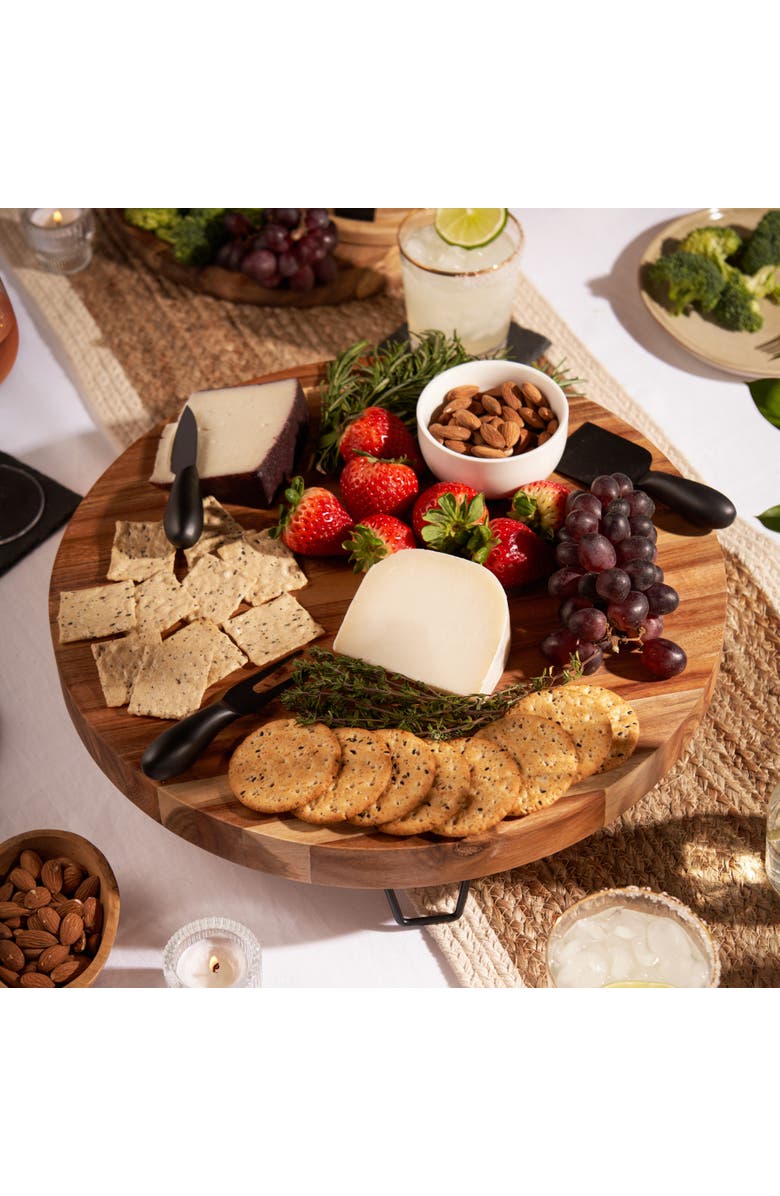 TWINE Acacia Wood Footed Cheese Board and Knife Set, Alternate, color, Wood
