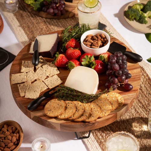 Twine Acacia Wood Footed Cheese Board And Knife Set In Wood