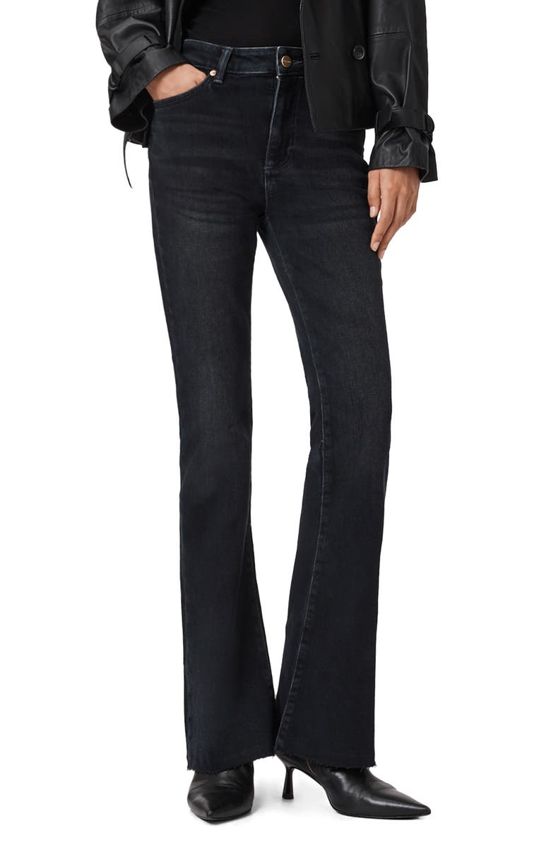 AllSaints Maisie Raw Hem Flare Jeans, Main, color, Blue Black