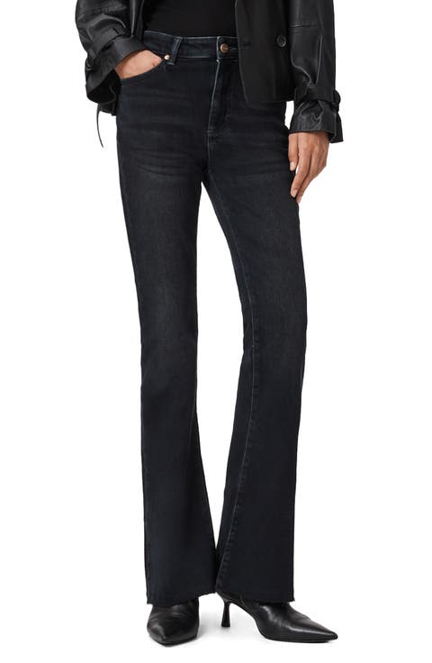 Maisie Raw Hem Flare Jeans (Blue Black)