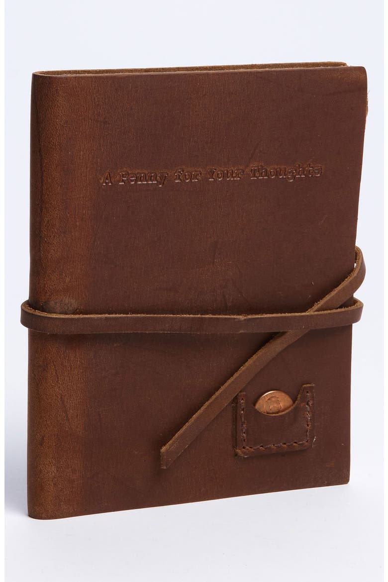 'A Penny for Your Thoughts' Leather Journal, Main, color, DARK BROWN