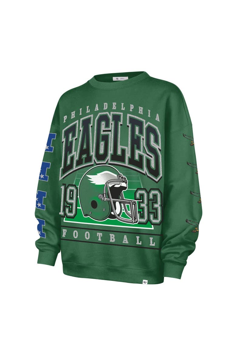 Women's '47  Kelly Green Philadelphia Eagles Go Big Oversized Pullover Sweatshirt, Alternate, color, Kelly Green