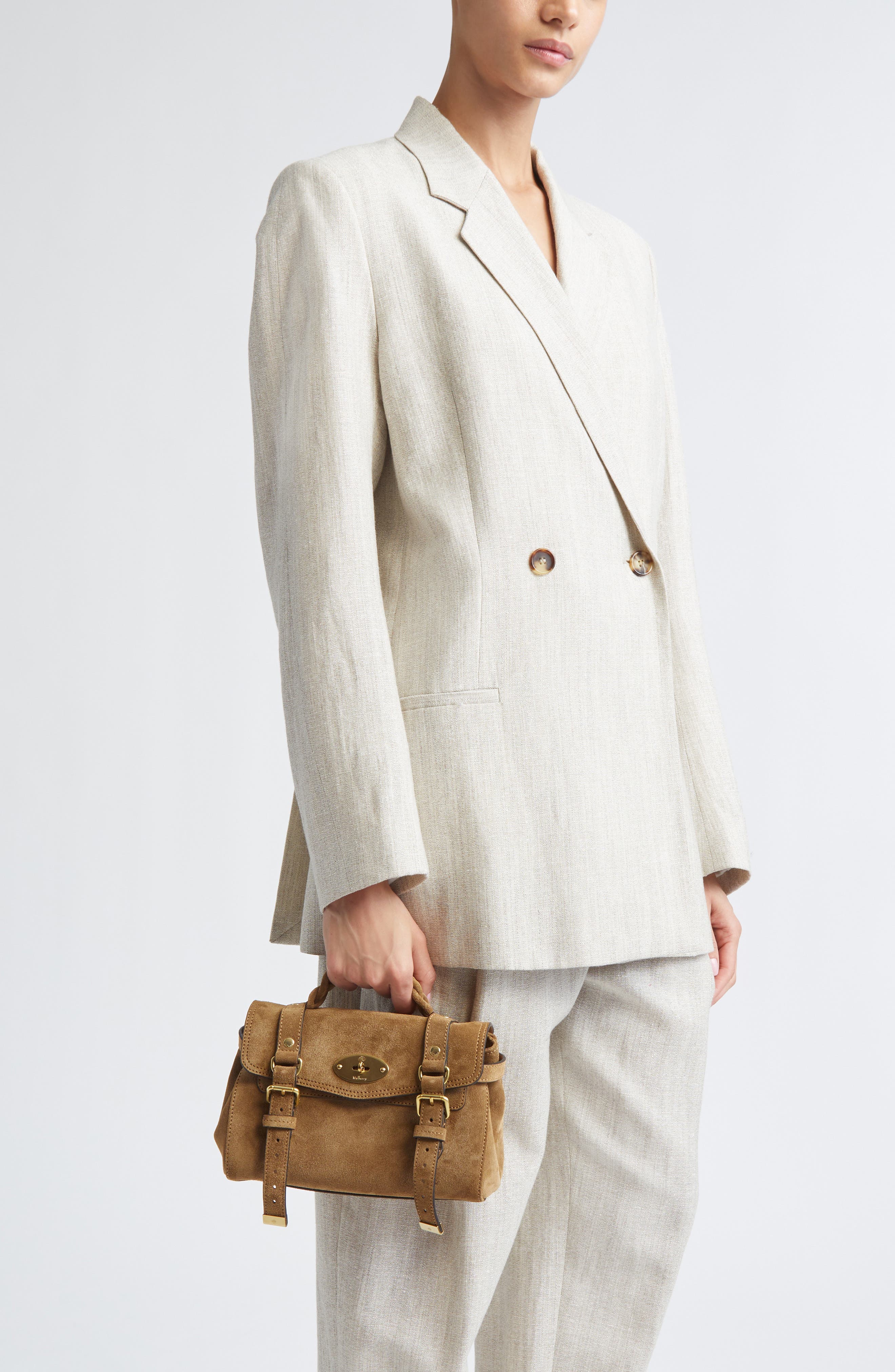 Mulberry Mini Alexa Suede Satchel, Alternate, color, Salcombe Sand