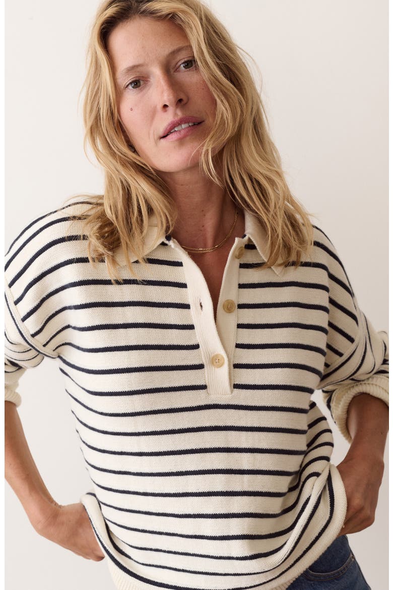 Valerie Cotton Polo Sweater, Alternate, color, CREAM AND TWILIGHT STRIPE