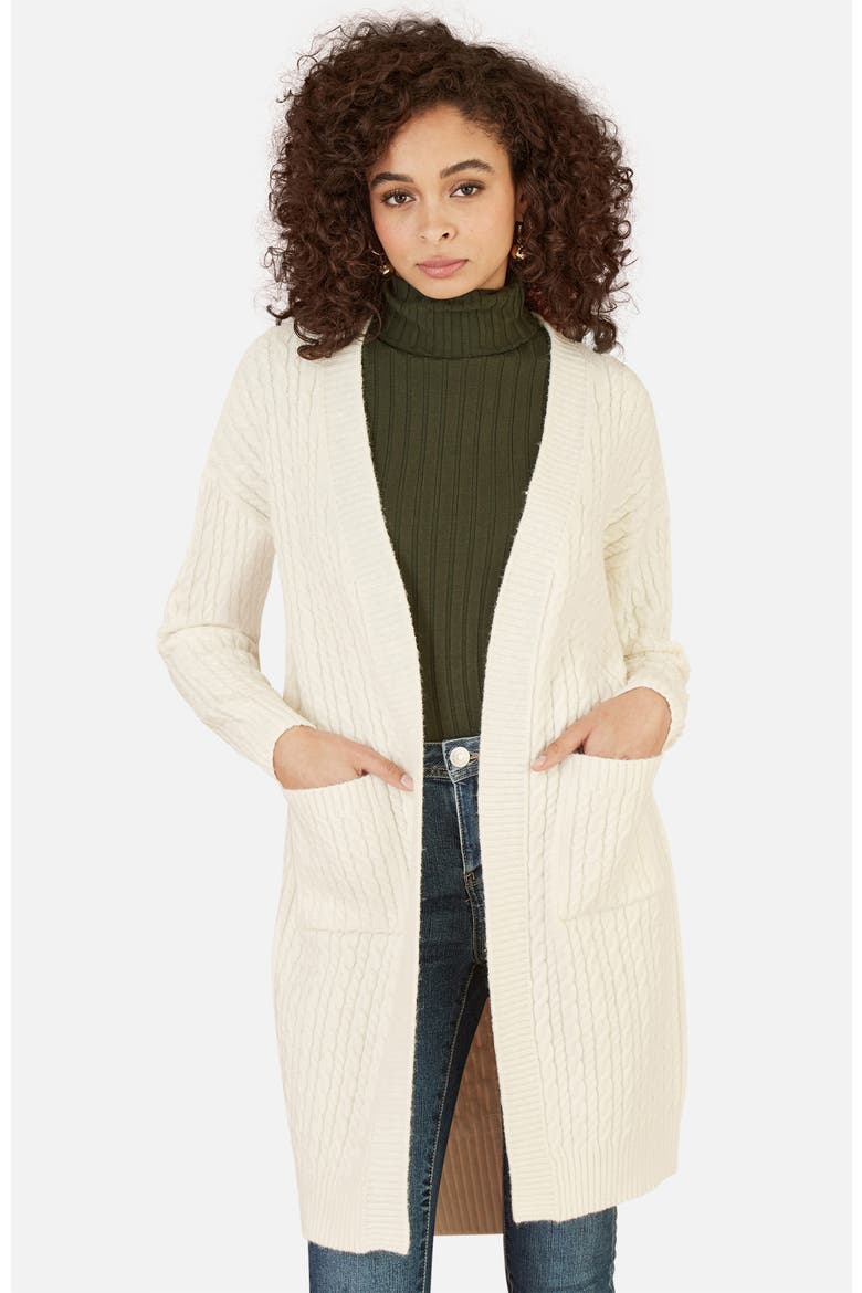 Cable Knit Long Sleeve Long Cardigan, Main, color, Ivory