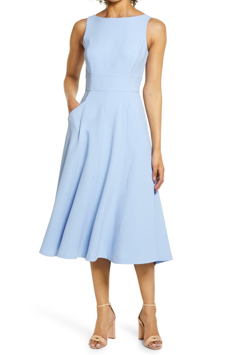 Bateau Neck Fit & Flare Dress, Main, color, BLUE