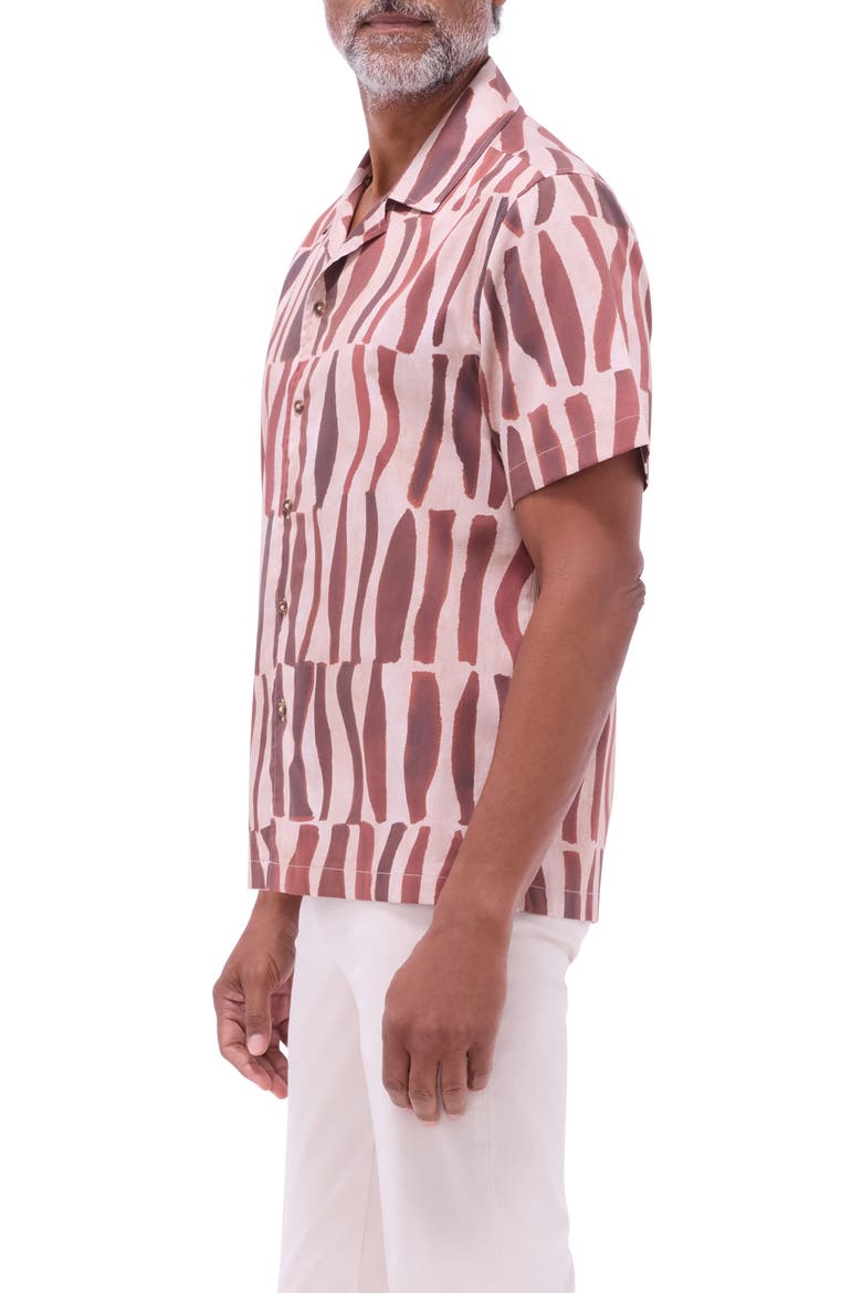 Jackson Abstract Print Stretch Cotton Camp Shirt, Alternate, color, BRICK