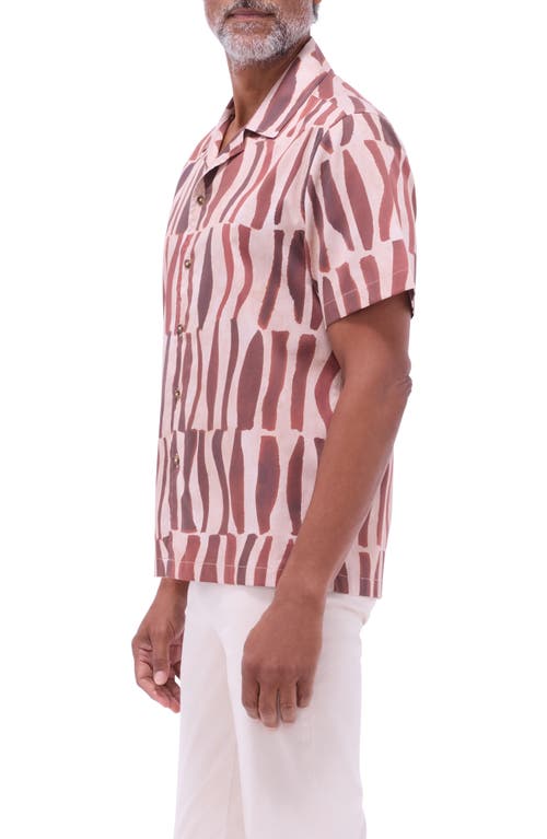 Bugatchi Jackson Abstract Print Stretch Cotton Camp Shirt In Brown