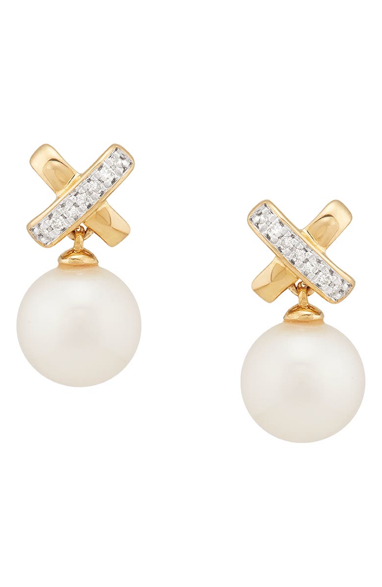 Frankie & Zoe 14K Gold Diamond & Freshwater Pearl Crisscross Stud Earrings, Alternate, color, 