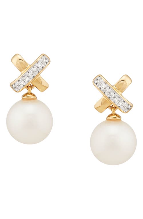 Frankie & Zoe 14k Gold Diamond & Freshwater Pearl Crisscross Stud Earrings In Yellow Gold
