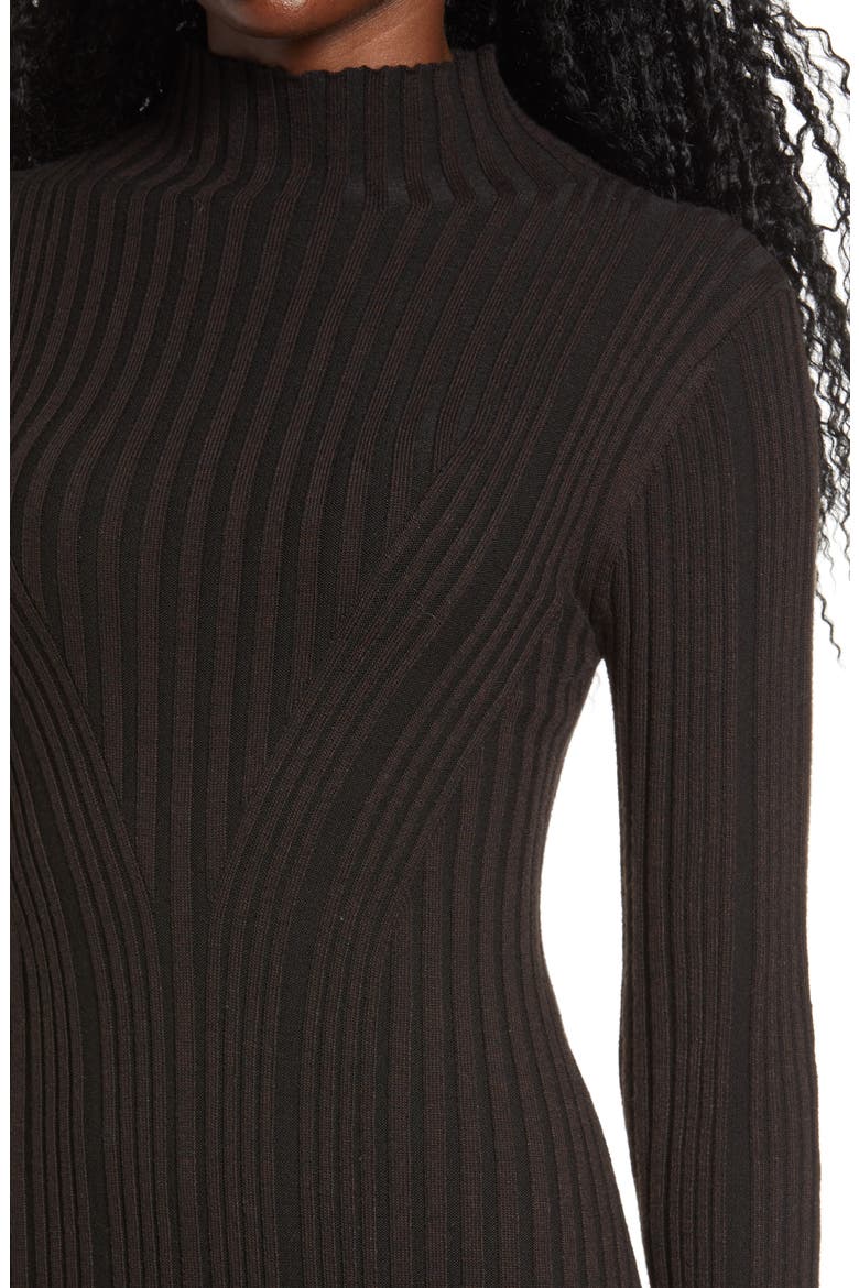 Jolie Rib Long Sleeve Knit Midi Dress, Alternate, color, CHOCOLATE TRUFFLE-BLACK