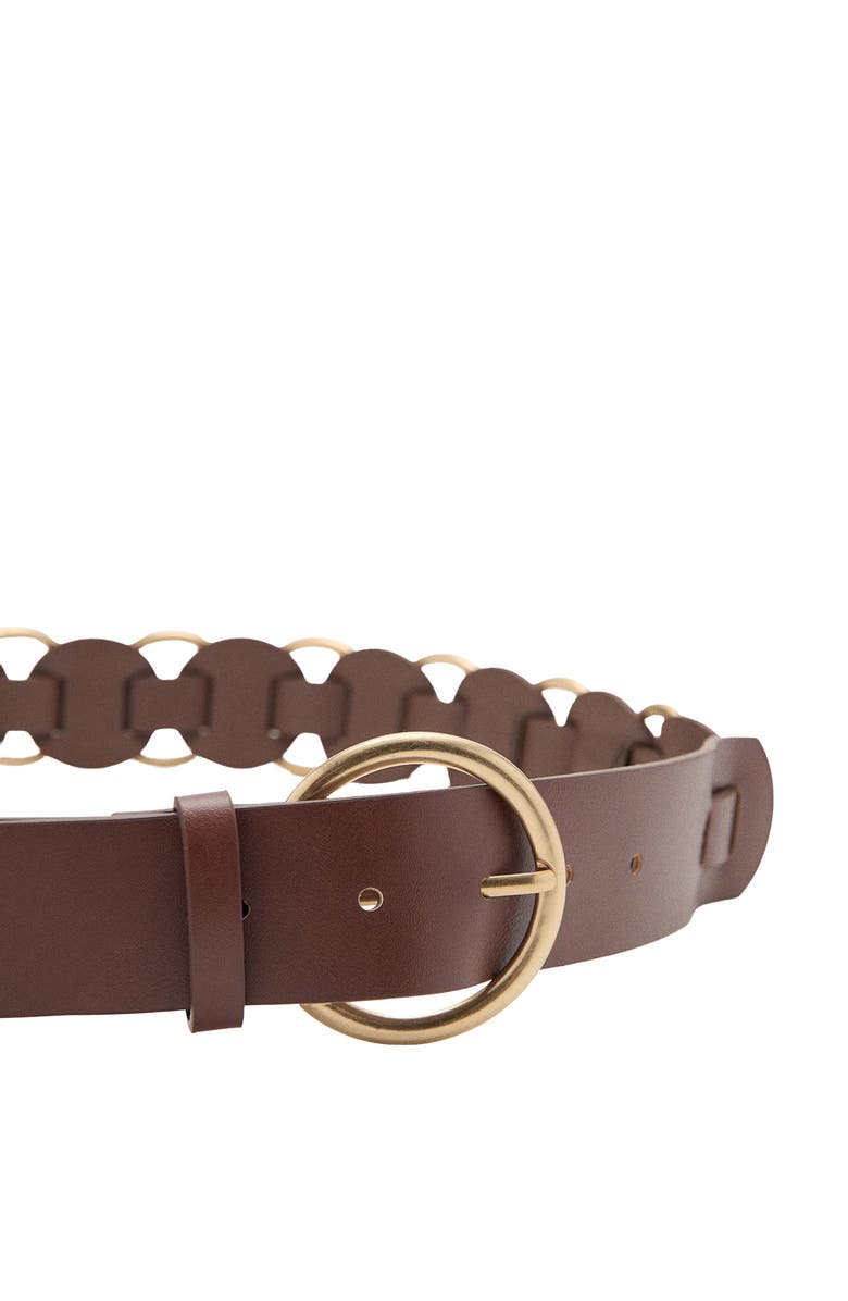 MANGO Faux Leather Chain Belt, Alternate, color, Brown