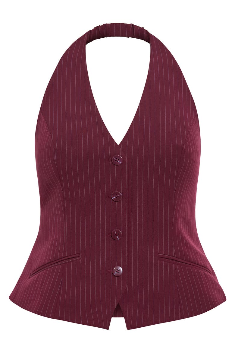 Cora Halter Pinstripe Vest, Alternate, color, BERRY/ BLUE STR