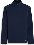 Bugatchi Waffle Quarter Zip Cotton Blend Pullover