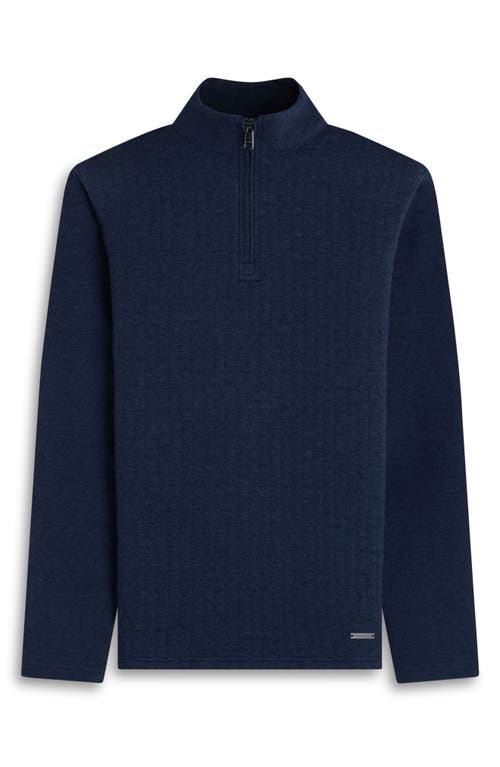 Bugatchi Waffle Quarter Zip Cotton Blend Pullover In Blue