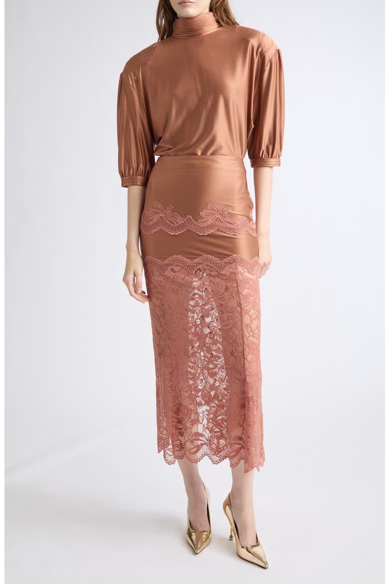 Lace Detail Maxi Skirt, Alternate, color, NEW CARAMEL