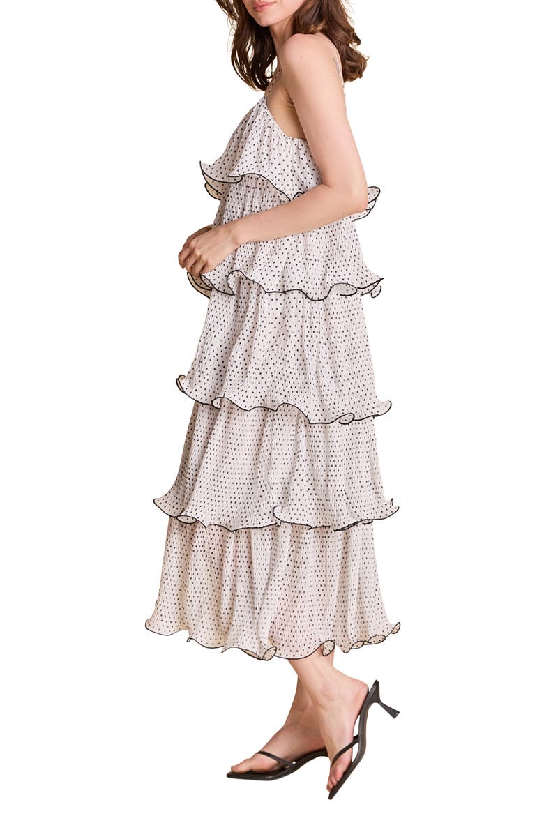 Polka Dot Wired Ruffle Tiered Dress, Alternate, color, WHITE/ BLACK