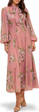 FLYING TOMATO Pussy Bow Midi Dress