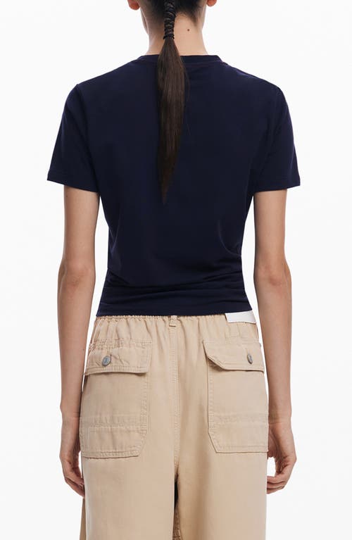 Desigual Fitted Floral Crop T-shirt In Navy Blue