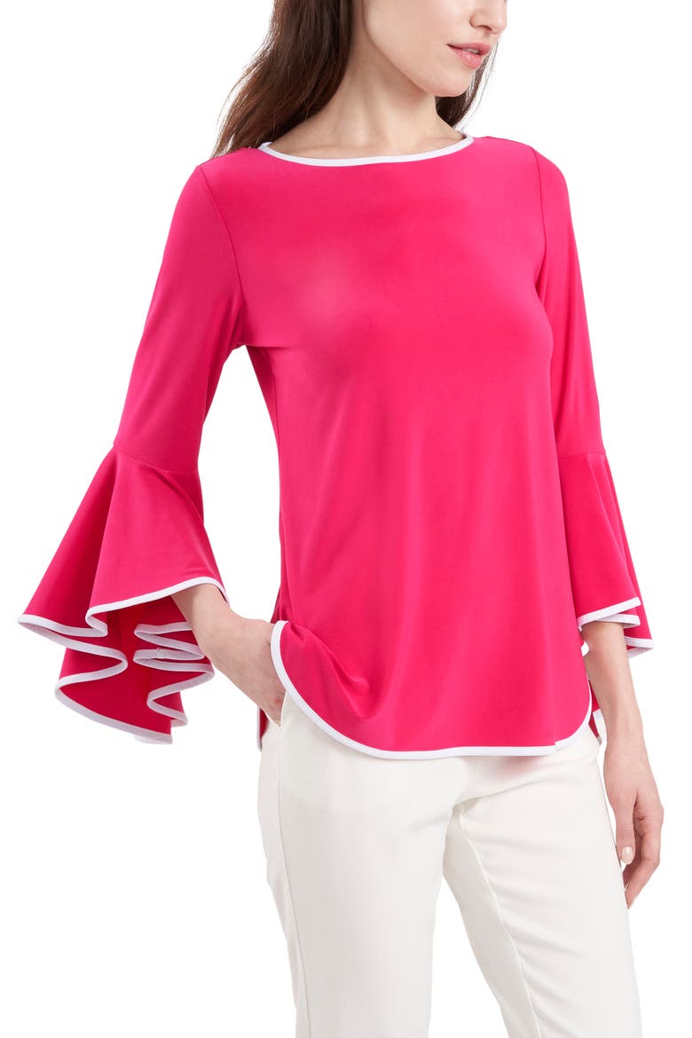Bell Sleeve Jersey Top, Main, color, PINK/ WHITE