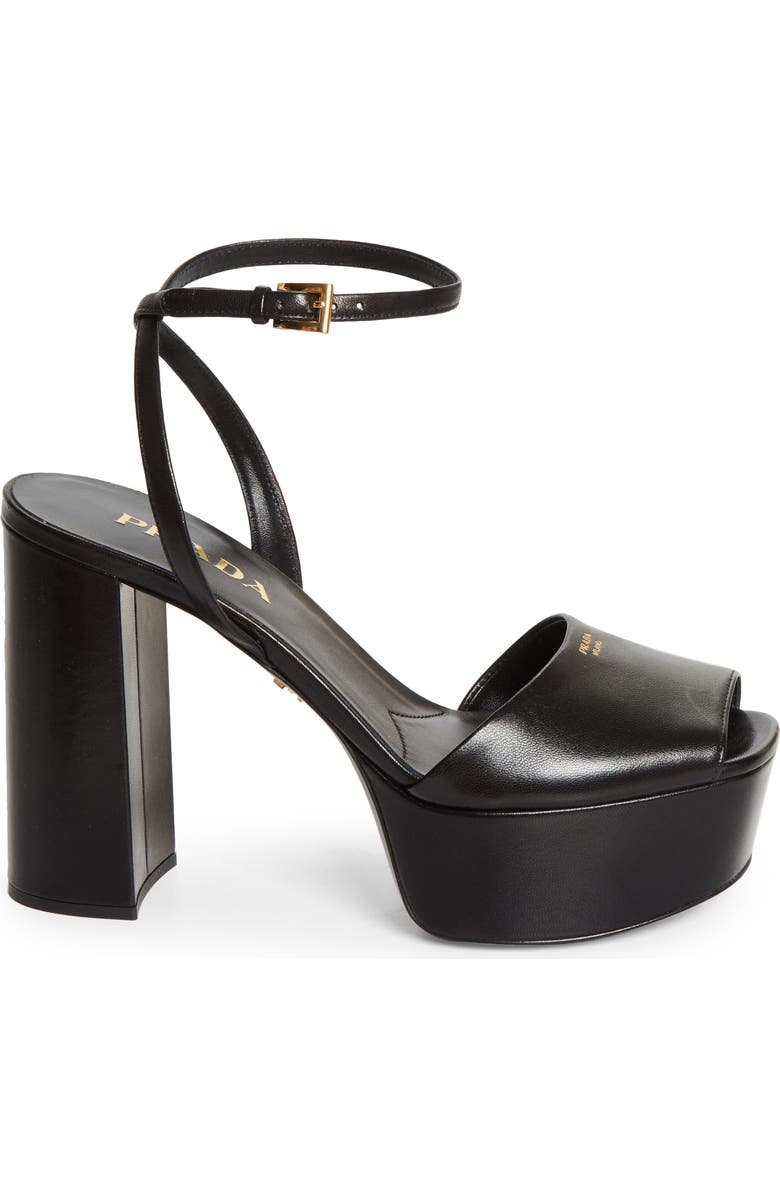 Prada Peep Toe Platform Sandal, Alternate, color, Nero