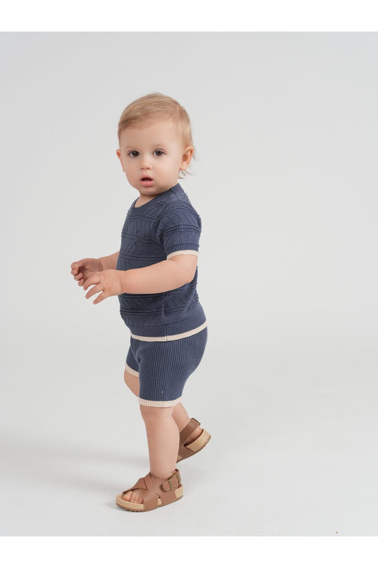 Textured Knit Short Sleeve Top and Shorts Set, Alternate, color, Natural