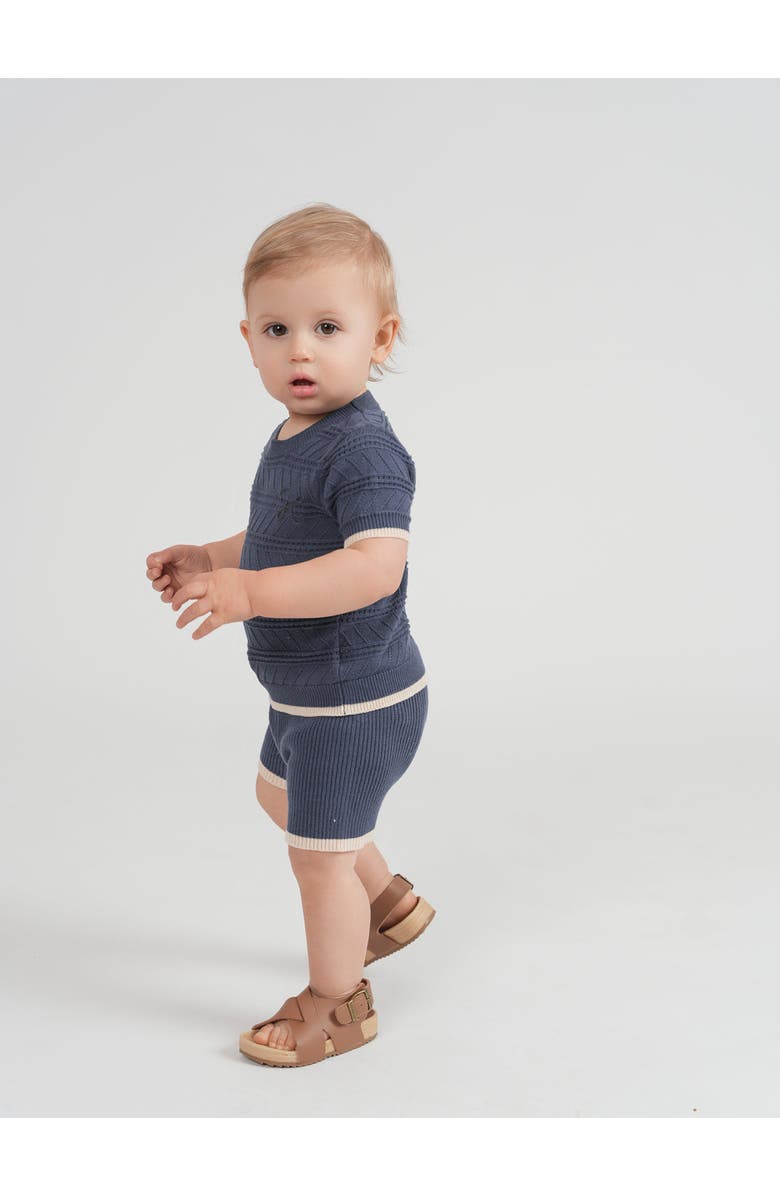 Hopscotch Textured Knit Short Sleeve Top and Shorts Set, Alternate, color, Moonlight