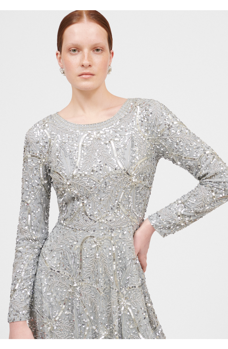 MARYISA Occasion Modest Embellished Sequin Beaded Floral Overlap Evening Gown, Alternate, color,