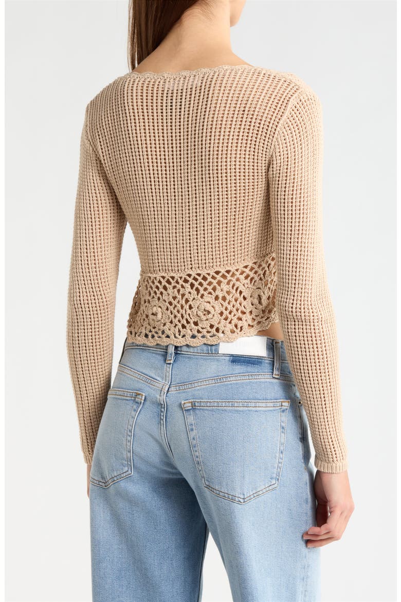 Crochet Detail Tie Front Sweater, Alternate, color, TAN