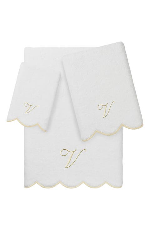 Adornia Scallop Initial 3-Piece Towel Set