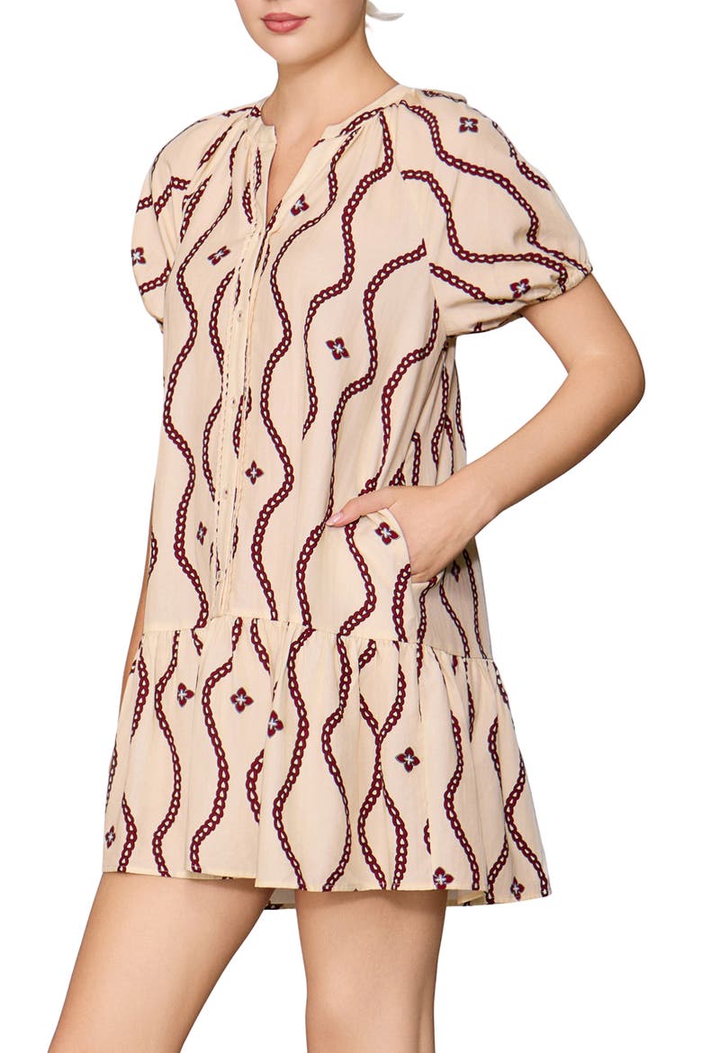 Puff Sleeve Print Minidress, Alternate, color, CREAM RUST PRINT