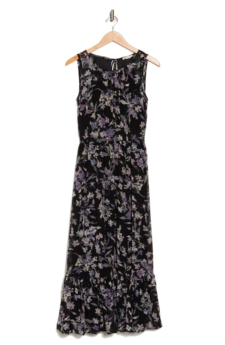 Lovestitch Floral Chiffon Maxi Dress, Alternate, color, Black/Lavender