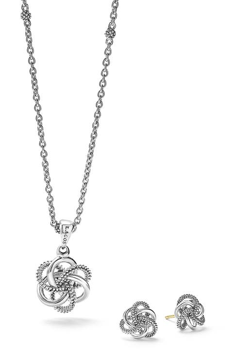 Love Knot Stud Earrings & Pendant Necklace Set