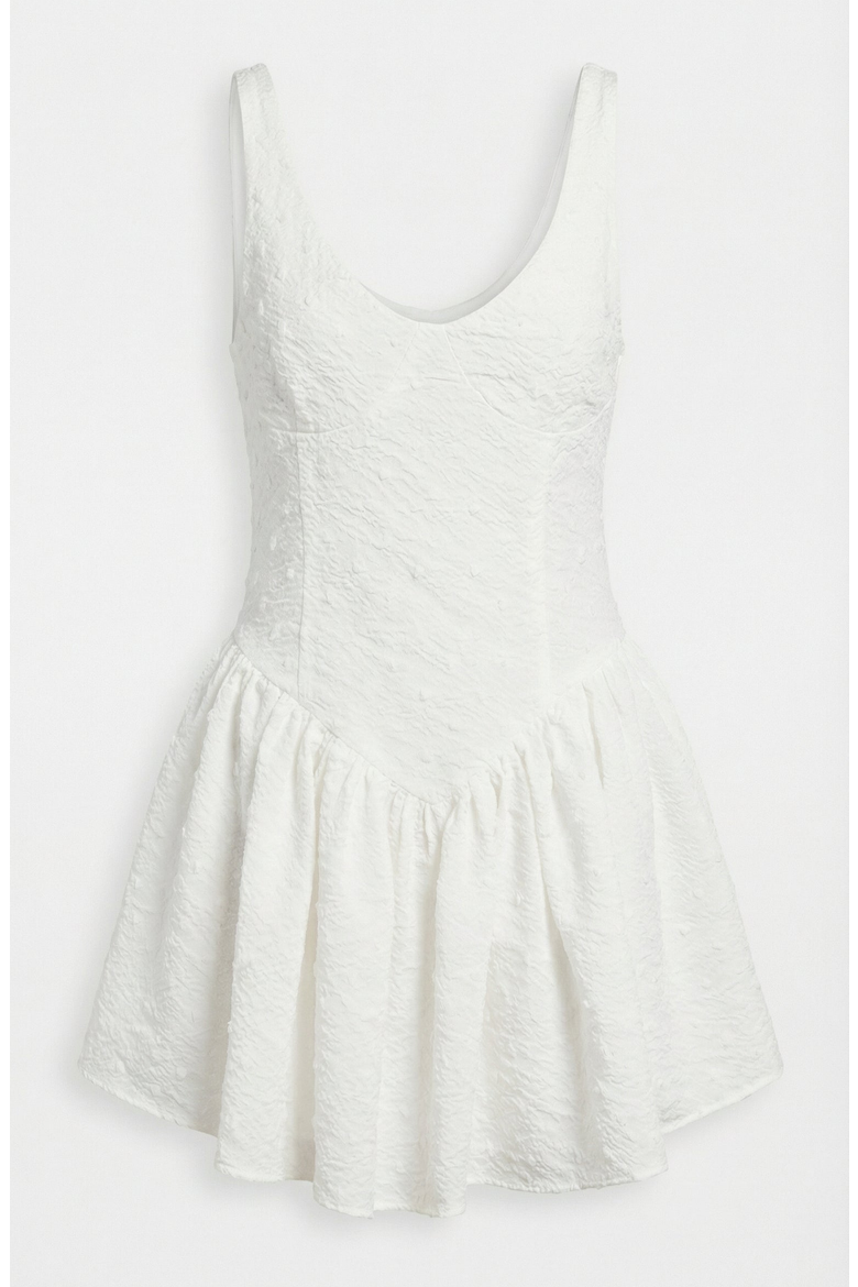 Textured Sleeveless Drop Waist Mini Dress, Alternate, color, White