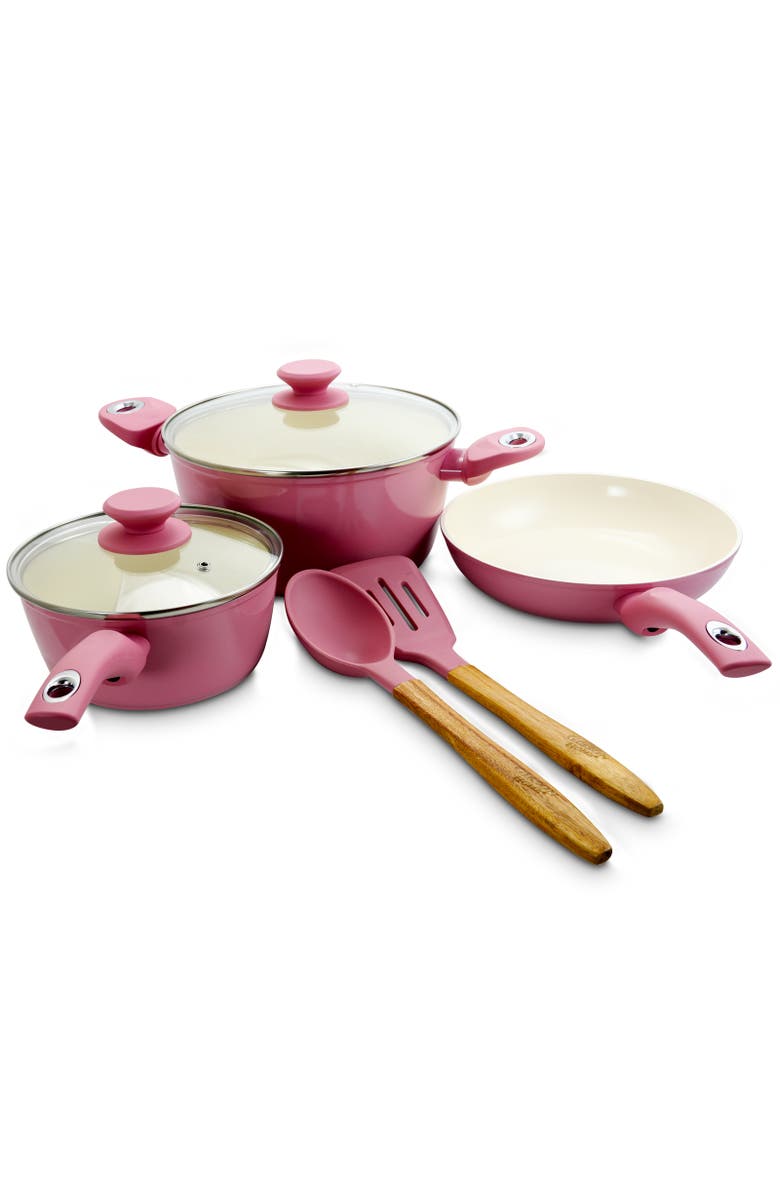 Gibson Home Plaza Cafe 7 Piece Aluminum Nonstick Cookware Set, Main, color, Red