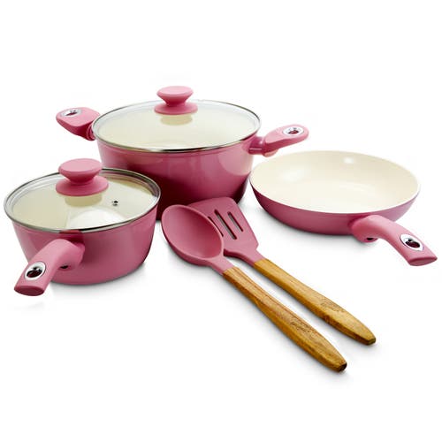 Gibson Home Plaza Cafe 7 Piece Aluminum Nonstick Cookware Set In Pink