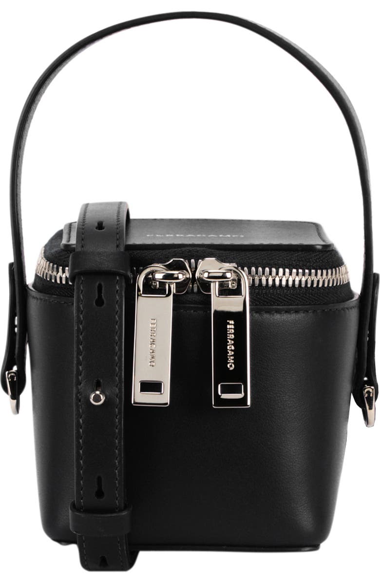 FERRAGAMO Cube Leather Bucket Bag, Main, color,