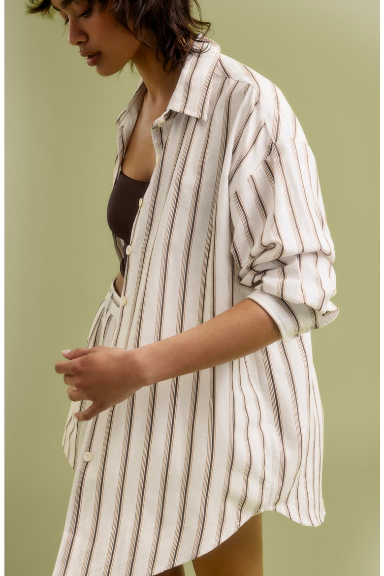 Playa Stripe Oversize Organic Cotton & Linen Cover-Up Shirt, Alternate, color, EARTH STRIPE