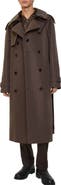 Burberry Long Check Collar Silk Cotton Trench Coat