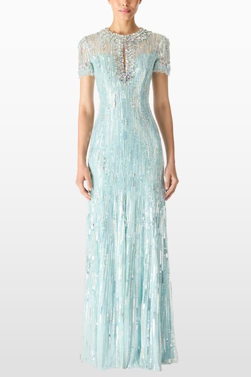 Jenny Packham Nova Sequin-embellished Keyhole-neck Maxi Dres In Blue