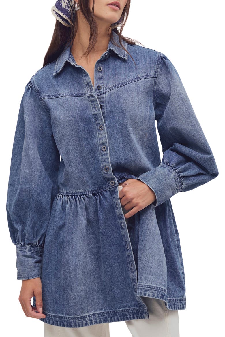 Marris Denim Minidress, Main, color, WASHED MID BLUE WASH