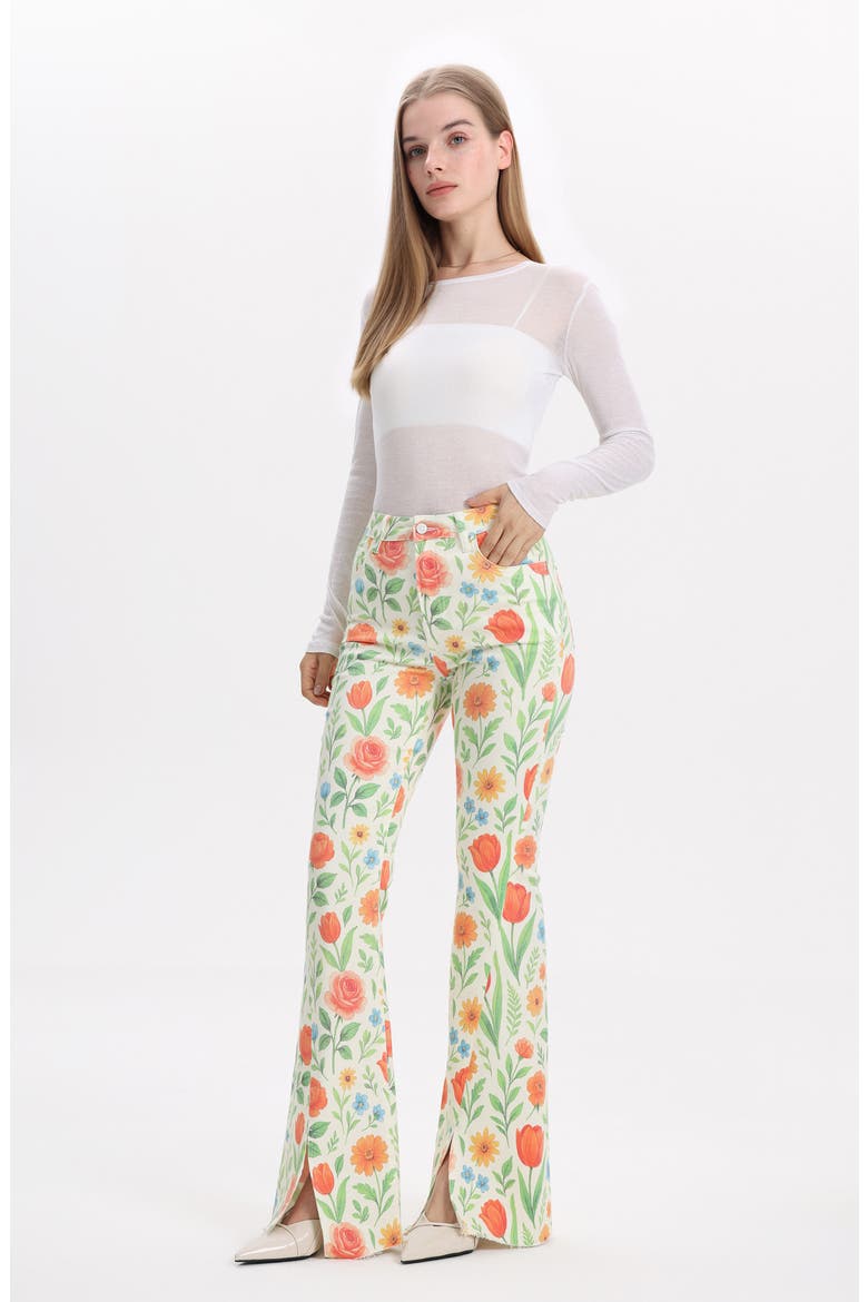 Floral High Waist Slit Hem Flare Jeans, Alternate, color, WILD BLOOM WHISPER