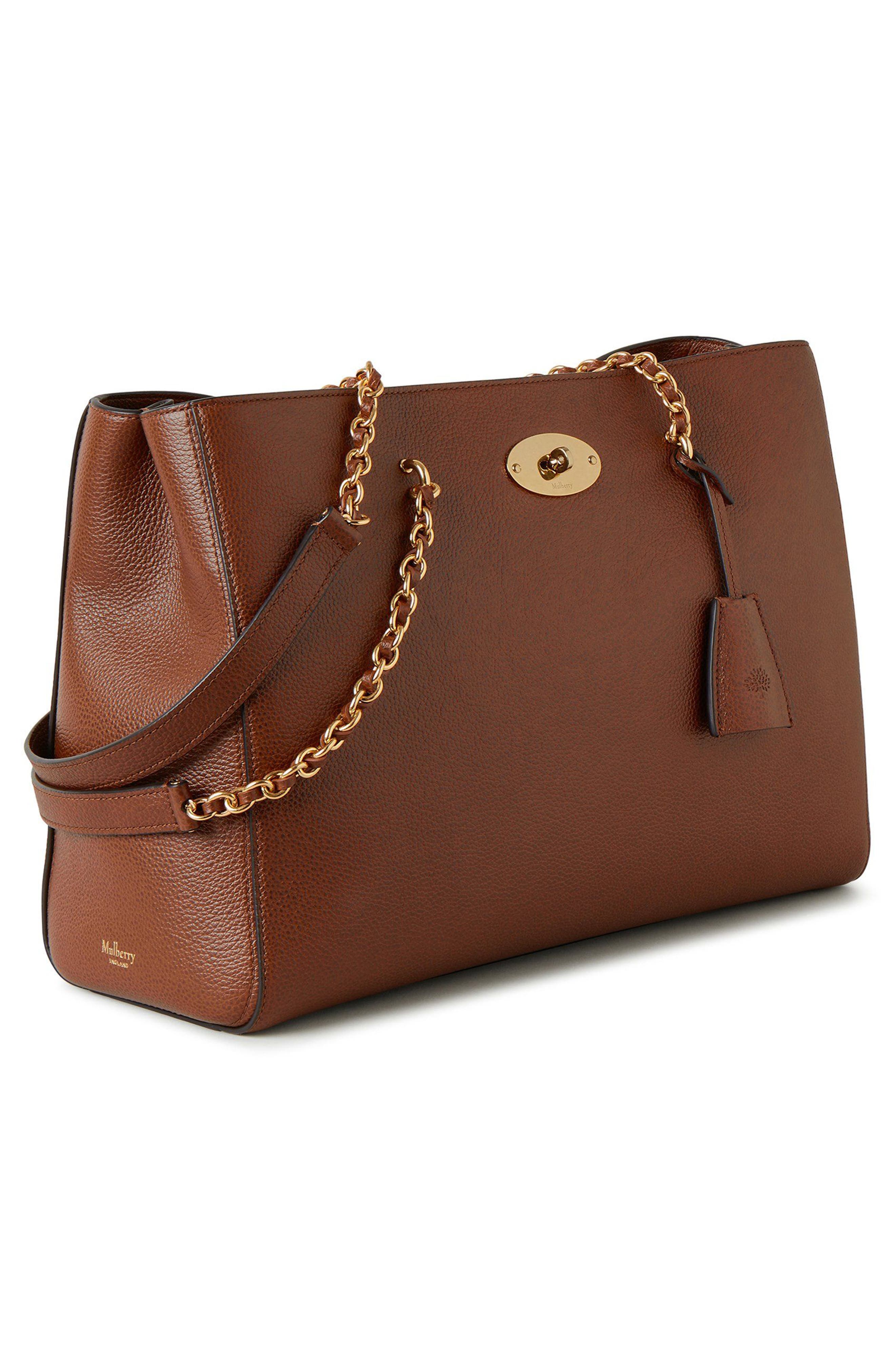 Lily Chain Leather Tote, Alternate, color, OAK