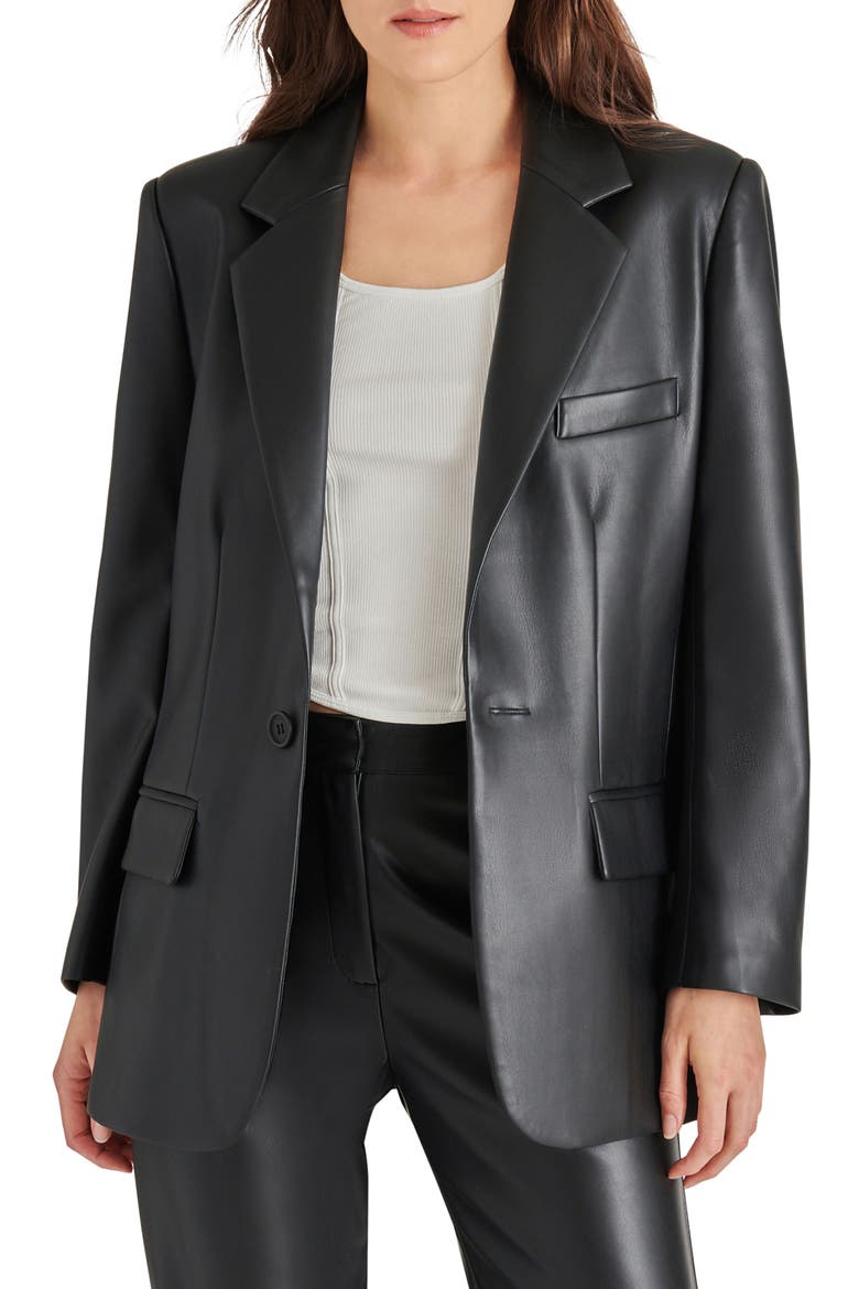 Imaan Faux Leather Blazer, Main, color, BLACK