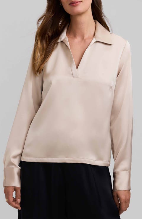 Talia Long Sleeve Satin Polo