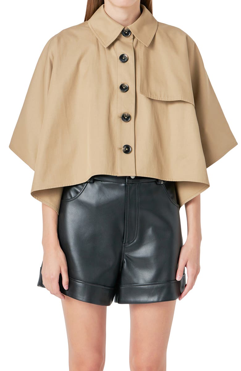 Grey Lab Collar Boxy Cape Shirt, Alternate, color, Beige