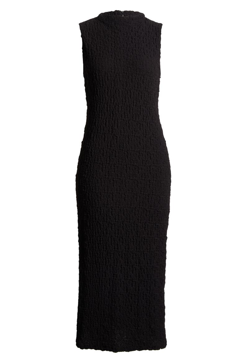 Puckered Cotton Blend Midi Dress, Alternate, color, RICH BLACK
