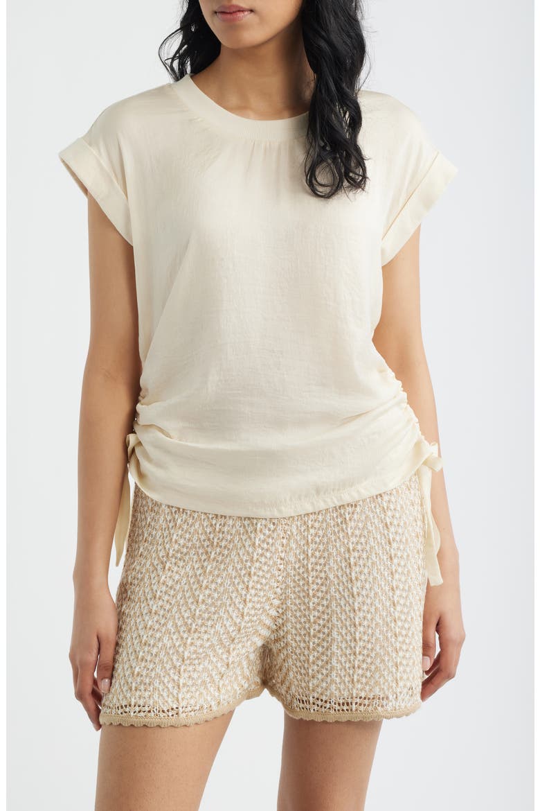 Mixed Media Drawstring T-Shirt, Main, color, CREAM