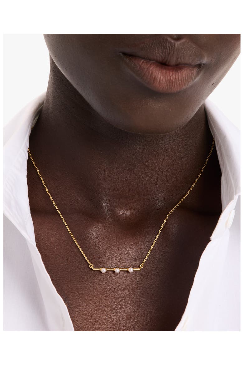 imitation pearl bar pendant necklace, Alternate, color, CREAM/ GOLD