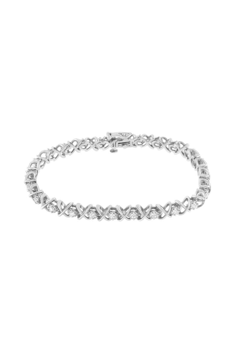 Silver 1 cttw Brilliant Round-Cut Diamond "X" Link Bracelet, Alternate, color, White